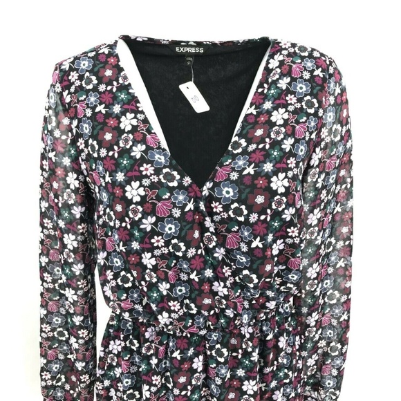 Express Long Sleeve Floral Print Dress Sz Small - Picture 6 of 8